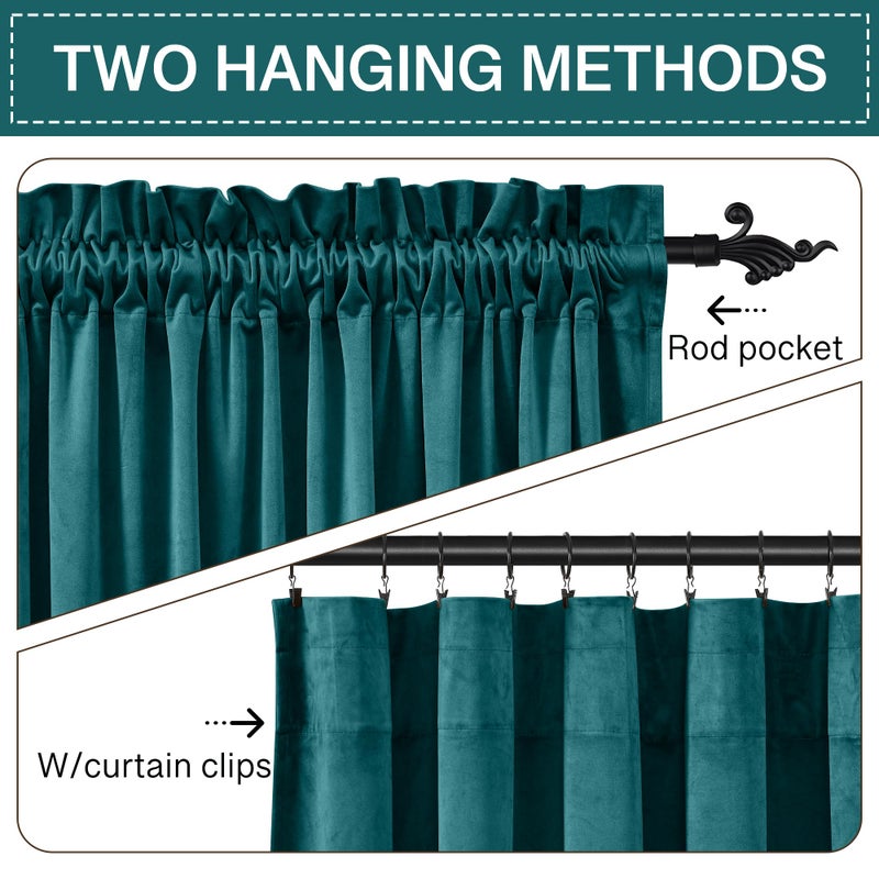 StangH Teal Velvet Curtains 84 inch for Living Room - Blackout Thermal Insulated Curtains Heat & Chill Insulated Energy Efficient Panels for French Door, 52 x 84 inches, 2 Panels - Image 3